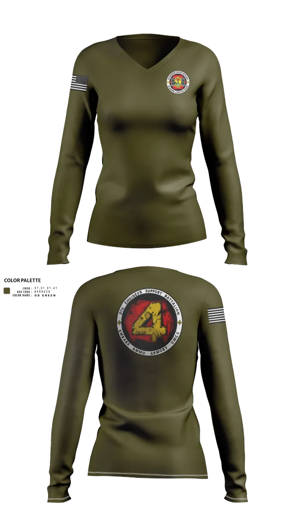 Womens Long Sleeve Vneck Shirt, 9th Engineer Support Battalion, Marines, Teamtime, Team time, sublimation, custom sports apparel, team uniforms, spirit wear, spiritwear, sports uniforms, custom shirts, team store, custom team store, fundraiser sports, apparel fundraiser