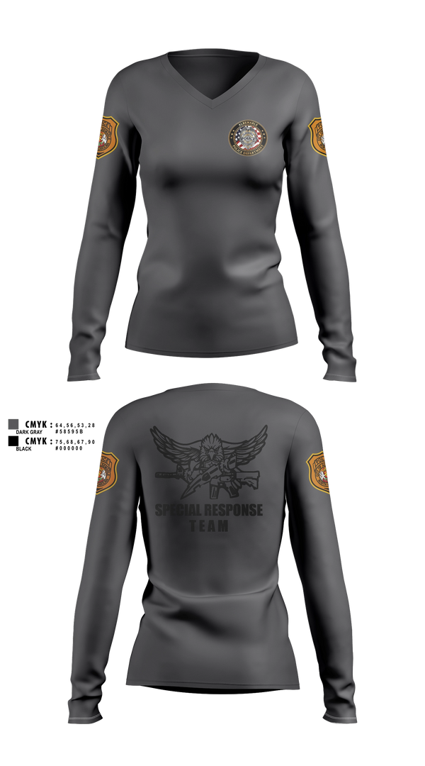 Womens Long Sleeve Vneck Shirt, Special Response Team, Police, Teamtime, Team time, sublimation, custom sports apparel, team uniforms, spirit wear, spiritwear, sports uniforms, custom shirts, team store, custom team store, fundraiser sports, apparel fundraiser