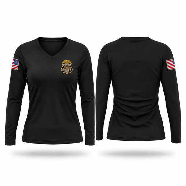 Womens Long Sleeve Vneck Shirt, Veterans Affairs Police, Police, Teamtime, Team time, sublimation, custom sports apparel, team uniforms, spirit wear, spiritwear, sports uniforms, custom shirts, team store, custom team store, fundraiser sports, apparel fundraiser