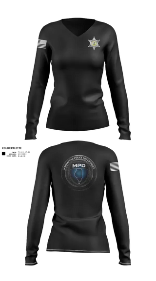 Womens Long Sleeve Vneck Shirt, Manhattan Police Department, , Teamtime, Team time, sublimation, custom sports apparel, team uniforms, spirit wear, spiritwear, sports uniforms, custom shirts, team store, custom team store, fundraiser sports, apparel fundraiser