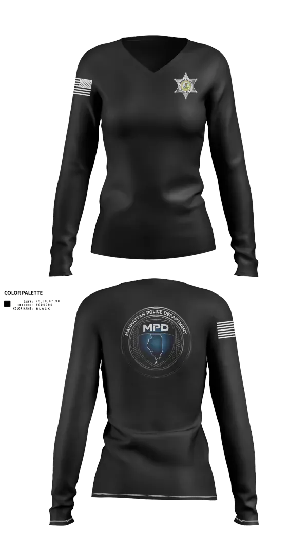 Womens Long Sleeve Vneck Shirt, Manhattan Police Department, , Teamtime, Team time, sublimation, custom sports apparel, team uniforms, spirit wear, spiritwear, sports uniforms, custom shirts, team store, custom team store, fundraiser sports, apparel fundraiser