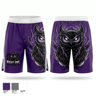 Fight Shorts, NIGHT OWL WRESTLING, Wrestling, Teamtime, Team time, sublimation, custom sports apparel, team uniforms, spirit wear, spiritwear, sports uniforms, custom shirts, team store, custom team store, fundraiser sports, apparel fundraiser