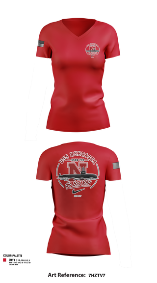 Womens Short Sleeve Vneck Shirt, USS Nebraska, Navy, Teamtime, Team time, sublimation, custom sports apparel, team uniforms, spirit wear, spiritwear, sports uniforms, custom shirts, team store, custom team store, fundraiser sports, apparel fundraiser