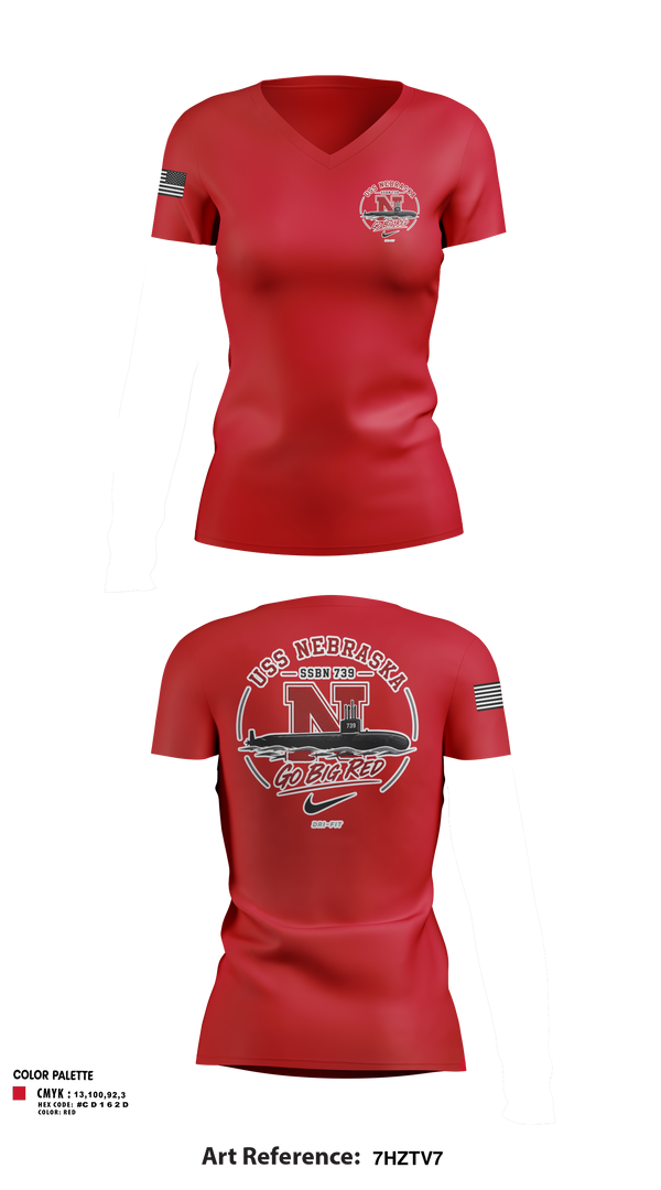 Womens Short Sleeve Vneck Shirt, USS Nebraska, Navy, Teamtime, Team time, sublimation, custom sports apparel, team uniforms, spirit wear, spiritwear, sports uniforms, custom shirts, team store, custom team store, fundraiser sports, apparel fundraiser
