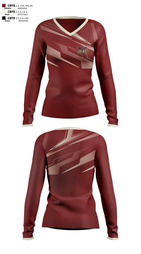 Womens Long Sleeve Vneck Shirt, Kingz seat, E-Sports, Teamtime, Team time, sublimation, custom sports apparel, team uniforms, spirit wear, spiritwear, sports uniforms, custom shirts, team store, custom team store, fundraiser sports, apparel fundraiser
