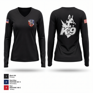 Womens Long Sleeve Vneck Shirt, Anniston Police Department K9 UnitAnniston Police Department K9 Unit, Police, Teamtime, Team time, sublimation, custom sports apparel, team uniforms, spirit wear, spiritwear, sports uniforms, custom shirts, team store, custom team store, fundraiser sports, apparel fundraiser
