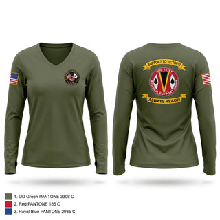 Womens Long Sleeve Vneck Shirt, HHC 151st RSG, Army, Teamtime, Team time, sublimation, custom sports apparel, team uniforms, spirit wear, spiritwear, sports uniforms, custom shirts, team store, custom team store, fundraiser sports, apparel fundraiser