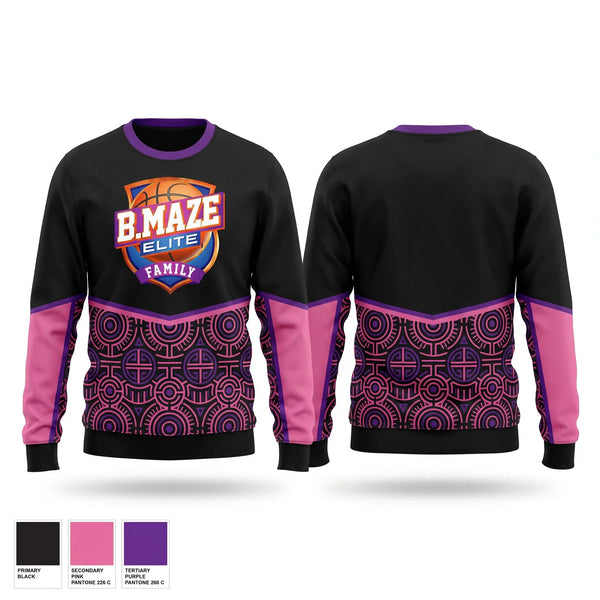 Crew Neck Sweatshirt, B Maze Family Elite, Women's Basketball, Teamtime, Team time, sublimation, custom sports apparel, team uniforms, spirit wear, spiritwear, sports uniforms, custom shirts, team store, custom team store, fundraiser sports, apparel fundraiser