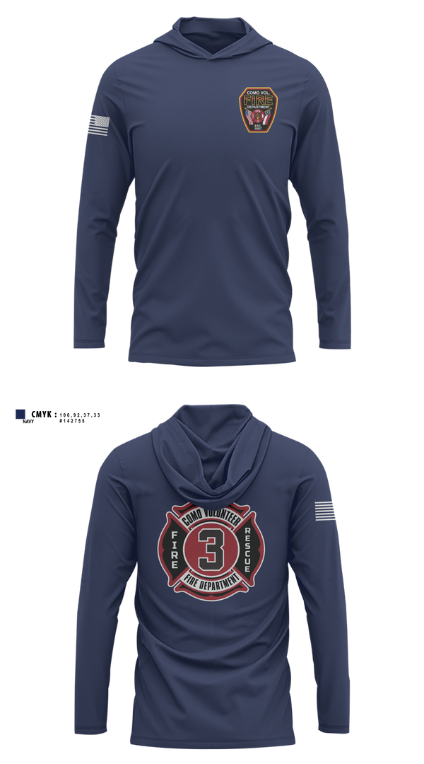 Long Sleeve Performance Shirt with hood, Como Volunteer Fire Department, Fire Department, Teamtime, Team time, sublimation, custom sports apparel, team uniforms, spirit wear, spiritwear, sports uniforms, custom shirts, team store, custom team store, fundraiser sports, apparel fundraiser