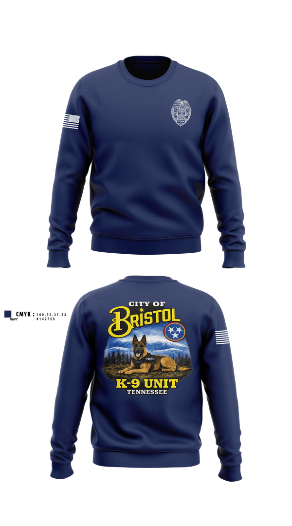 Crew Neck Sweatshirt, Bristol Tennessee Police Department K9 Unit, Police, Teamtime, Team time, sublimation, custom sports apparel, team uniforms, spirit wear, spiritwear, sports uniforms, custom shirts, team store, custom team store, fundraiser sports, apparel fundraiser