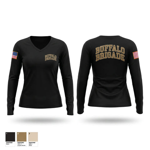 Womens Long Sleeve Vneck Shirt, Buffalo Brigade, Army, Teamtime, Team time, sublimation, custom sports apparel, team uniforms, spirit wear, spiritwear, sports uniforms, custom shirts, team store, custom team store, fundraiser sports, apparel fundraiser