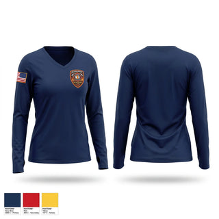 Womens Long Sleeve Vneck Shirt, Willard Airport Fire Department, Fire Department, Teamtime, Team time, sublimation, custom sports apparel, team uniforms, spirit wear, spiritwear, sports uniforms, custom shirts, team store, custom team store, fundraiser sports, apparel fundraiser