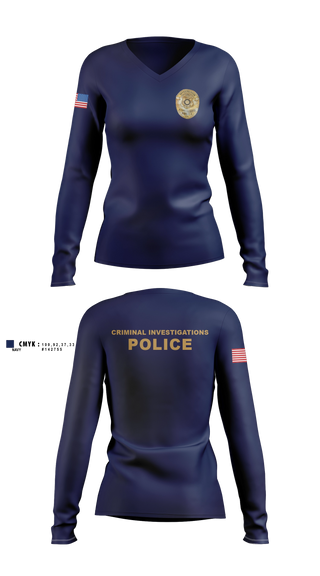 Womens Long Sleeve Vneck Shirt, Criminal Investigations, Police, Teamtime, Team time, sublimation, custom sports apparel, team uniforms, spirit wear, spiritwear, sports uniforms, custom shirts, team store, custom team store, fundraiser sports, apparel fundraiser