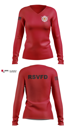 Womens Long Sleeve Vneck Shirt, Rawls Springs Volunteer Fire Department, Fire Department, Teamtime, Team time, sublimation, custom sports apparel, team uniforms, spirit wear, spiritwear, sports uniforms, custom shirts, team store, custom team store, fundraiser sports, apparel fundraiser