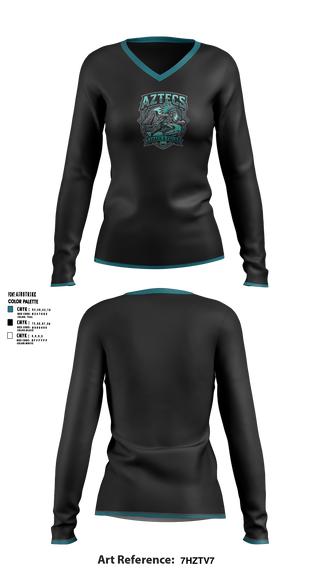 Womens Long Sleeve Vneck Shirt, Mendota Aztecs, Track & Field, Teamtime, Team time, sublimation, custom sports apparel, team uniforms, spirit wear, spiritwear, sports uniforms, custom shirts, team store, custom team store, fundraiser sports, apparel fundraiser