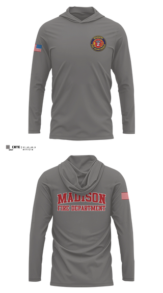 Long Sleeve hooded sunshirt, Madison Fire Department, Fire Department, Teamtime, Team time, sublimation, custom sports apparel, team uniforms, spirit wear, spiritwear, sports uniforms, custom shirts, team store, custom team store, fundraiser sports, apparel fundraiser