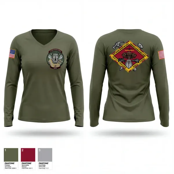 Womens Long Sleeve Vneck Shirt, 1st CRR, Marines, Teamtime, Team time, sublimation, custom sports apparel, team uniforms, spirit wear, spiritwear, sports uniforms, custom shirts, team store, custom team store, fundraiser sports, apparel fundraiser