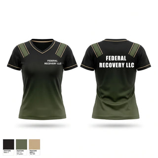 Womens Short Sleeve Vneck Shirt, Federal Recovery LLC, Marines, Teamtime, Team time, sublimation, custom sports apparel, team uniforms, spirit wear, spiritwear, sports uniforms, custom shirts, team store, custom team store, fundraiser sports, apparel fundraiser