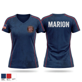 Womens Short Sleeve Vneck Shirt, Marion, Fire Department, Teamtime, Team time, sublimation, custom sports apparel, team uniforms, spirit wear, spiritwear, sports uniforms, custom shirts, team store, custom team store, fundraiser sports, apparel fundraiser