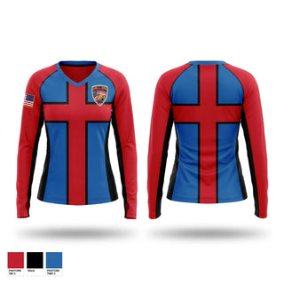 Womens Long Sleeve Vneck Shirt, St. Boni, Fire Department, Teamtime, Team time, sublimation, custom sports apparel, team uniforms, spirit wear, spiritwear, sports uniforms, custom shirts, team store, custom team store, fundraiser sports, apparel fundraiser