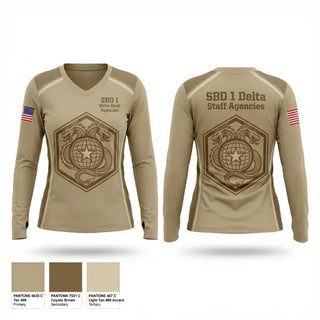 Womens Long Sleeve Vneck Shirt, SBD 1 Delta Staff Agencies, Air Force, Teamtime, Team time, sublimation, custom sports apparel, team uniforms, spirit wear, spiritwear, sports uniforms, custom shirts, team store, custom team store, fundraiser sports, apparel fundraiser