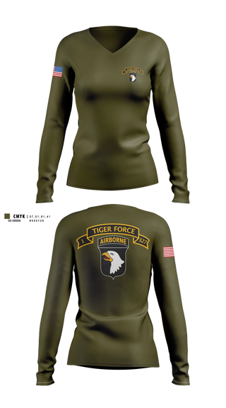 Womens Long Sleeve Vneck Shirt, Tiger Force, Army, Teamtime, Team time, sublimation, custom sports apparel, team uniforms, spirit wear, spiritwear, sports uniforms, custom shirts, team store, custom team store, fundraiser sports, apparel fundraiser
