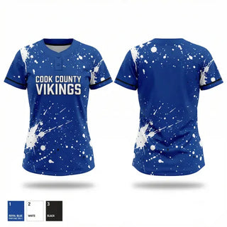 Two Button Softball Jersey, Cook County Vikings, Softball, Teamtime, Team time, sublimation, custom sports apparel, team uniforms, spirit wear, spiritwear, sports uniforms, custom shirts, team store, custom team store, fundraiser sports, apparel fundraiser