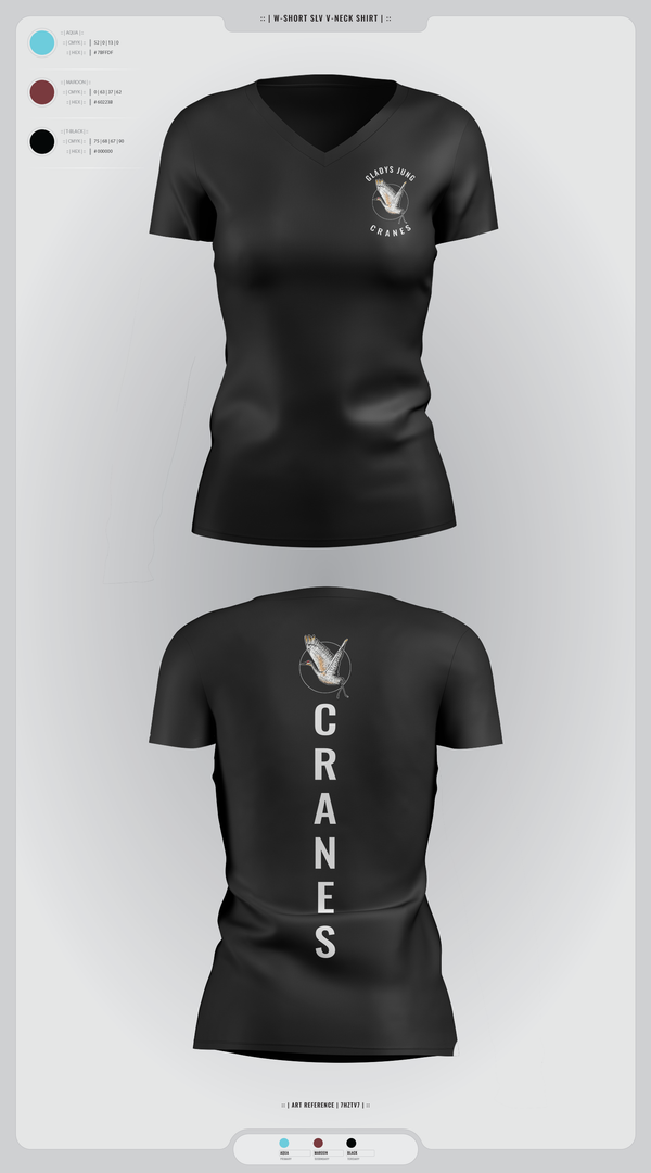 Womens Short Sleeve Vneck Shirt, Cranes, Spirit Store, Teamtime, Team time, sublimation, custom sports apparel, team uniforms, spirit wear, spiritwear, sports uniforms, custom shirts, team store, custom team store, fundraiser sports, apparel fundraiser
