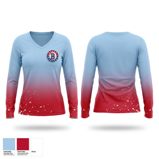 Womens Long Sleeve Vneck Shirt, Baker Rangers, Baseball, Teamtime, Team time, sublimation, custom sports apparel, team uniforms, spirit wear, spiritwear, sports uniforms, custom shirts, team store, custom team store, fundraiser sports, apparel fundraiser