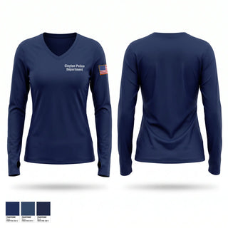 Womens Long Sleeve Vneck Shirt, Clayton Police Department, Police, Teamtime, Team time, sublimation, custom sports apparel, team uniforms, spirit wear, spiritwear, sports uniforms, custom shirts, team store, custom team store, fundraiser sports, apparel fundraiser