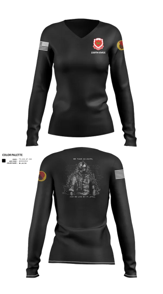 Womens Long Sleeve Vneck Shirt, 230th Engineering Vertical Construction Company, , Teamtime, Team time, sublimation, custom sports apparel, team uniforms, spirit wear, spiritwear, sports uniforms, custom shirts, team store, custom team store, fundraiser sports, apparel fundraiser