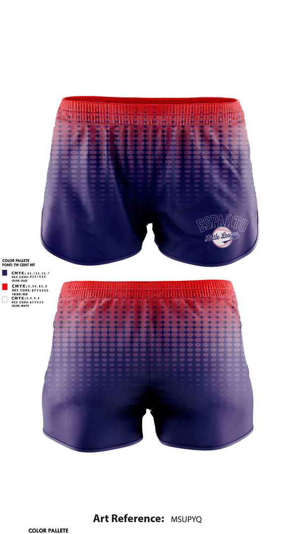 Womens Shorts, Esparto Little League, Spirit Store, Teamtime, Team time, sublimation, custom sports apparel, team uniforms, spirit wear, spiritwear, sports uniforms, custom shirts, team store, custom team store, fundraiser sports, apparel fundraiser