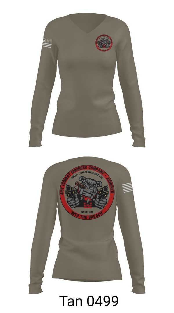 Womens Long Sleeve Vneck Shirt, 41st CEC-A, Army, Teamtime, Team time, sublimation, custom sports apparel, team uniforms, spirit wear, spiritwear, sports uniforms, custom shirts, team store, custom team store, fundraiser sports, apparel fundraiser