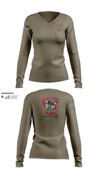 Womens Long Sleeve Vneck Shirt, Northwest Georgia Young Marines, , Teamtime, Team time, sublimation, custom sports apparel, team uniforms, spirit wear, spiritwear, sports uniforms, custom shirts, team store, custom team store, fundraiser sports, apparel fundraiser