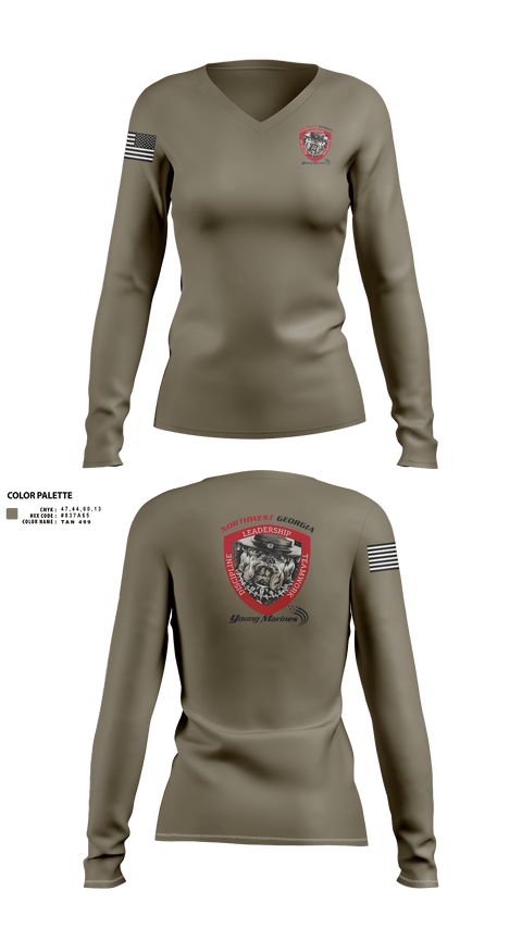 Womens Long Sleeve Vneck Shirt, Northwest Georgia Young Marines, , Teamtime, Team time, sublimation, custom sports apparel, team uniforms, spirit wear, spiritwear, sports uniforms, custom shirts, team store, custom team store, fundraiser sports, apparel fundraiser