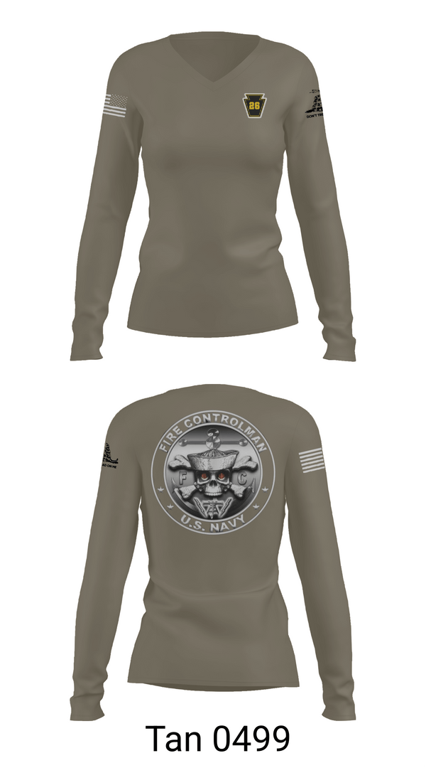 Womens Long Sleeve Vneck Shirt, Fire Controlman, Navy, Teamtime, Team time, sublimation, custom sports apparel, team uniforms, spirit wear, spiritwear, sports uniforms, custom shirts, team store, custom team store, fundraiser sports, apparel fundraiser