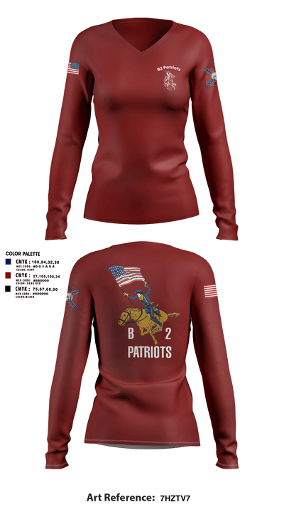 B2 Patriots barrel Women's Long Sleeve V-neck Shirt - 2
