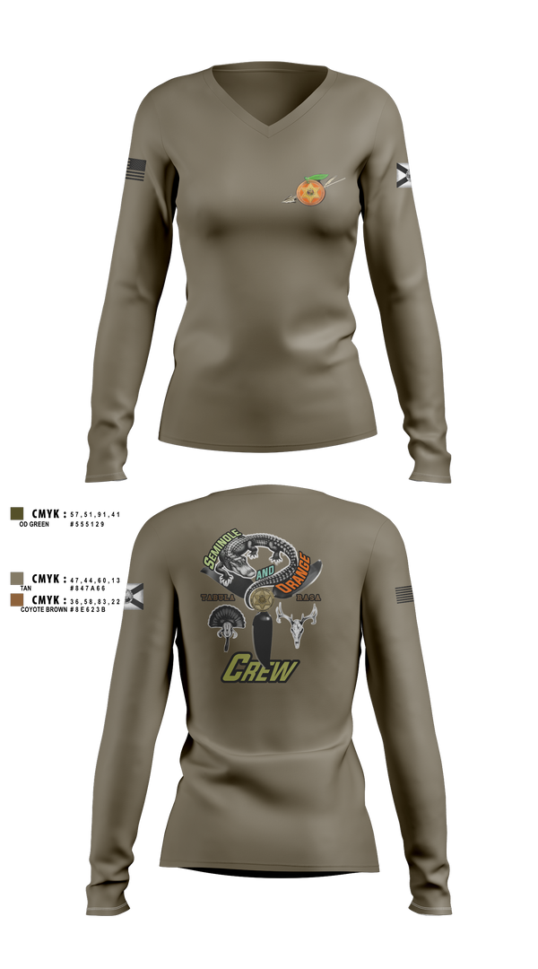 Womens Long Sleeve Vneck Shirt, Seminole / Orange Crew, , Teamtime, Team time, sublimation, custom sports apparel, team uniforms, spirit wear, spiritwear, sports uniforms, custom shirts, team store, custom team store, fundraiser sports, apparel fundraiser