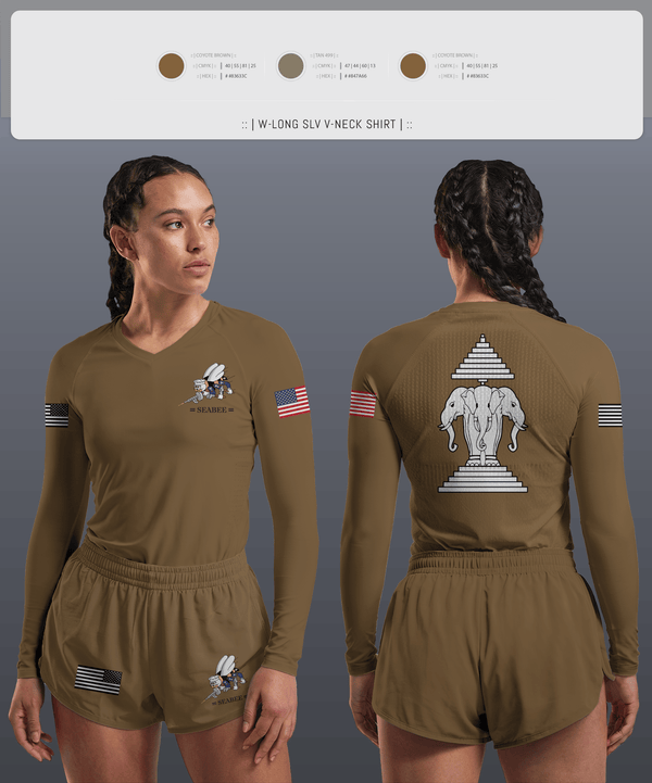 Womens Long Sleeve Vneck Shirt, Seabee, Navy, Teamtime, Team time, sublimation, custom sports apparel, team uniforms, spirit wear, spiritwear, sports uniforms, custom shirts, team store, custom team store, fundraiser sports, apparel fundraiser