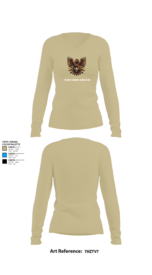 Womens Long Sleeve Vneck Shirt, Foxtrot Company, 832nd OD BN, Army, Teamtime, Team time, sublimation, custom sports apparel, team uniforms, spirit wear, spiritwear, sports uniforms, custom shirts, team store, custom team store, fundraiser sports, apparel fundraiser