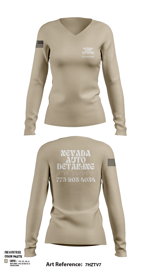 Womens Long Sleeve Vneck Shirt, Nevada auto detailing, , Teamtime, Team time, sublimation, custom sports apparel, team uniforms, spirit wear, spiritwear, sports uniforms, custom shirts, team store, custom team store, fundraiser sports, apparel fundraiser