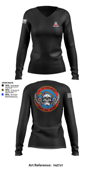 Womens Long Sleeve Vneck Shirt, A Co, 2-13th Aviation Regiment, , Teamtime, Team time, sublimation, custom sports apparel, team uniforms, spirit wear, spiritwear, sports uniforms, custom shirts, team store, custom team store, fundraiser sports, apparel fundraiser