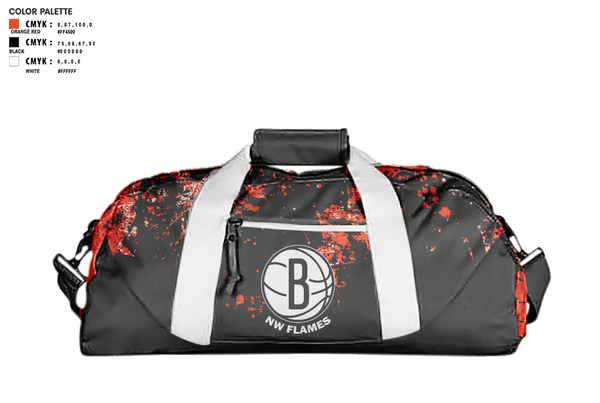 Duffle Bag, NW FLAMES, Men's Basketball, Teamtime, Team time, sublimation, custom sports apparel, team uniforms, spirit wear, spiritwear, sports uniforms, custom shirts, team store, custom team store, fundraiser sports, apparel fundraiser