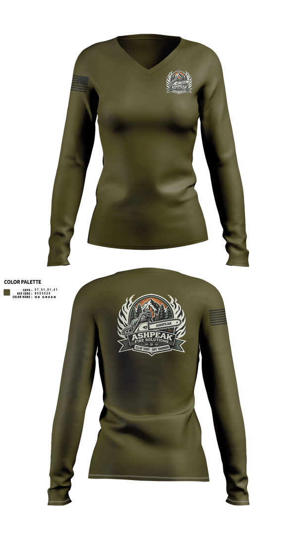 Womens Long Sleeve Vneck Shirt, AshPeak Fire Solutions, , Teamtime, Team time, sublimation, custom sports apparel, team uniforms, spirit wear, spiritwear, sports uniforms, custom shirts, team store, custom team store, fundraiser sports, apparel fundraiser
