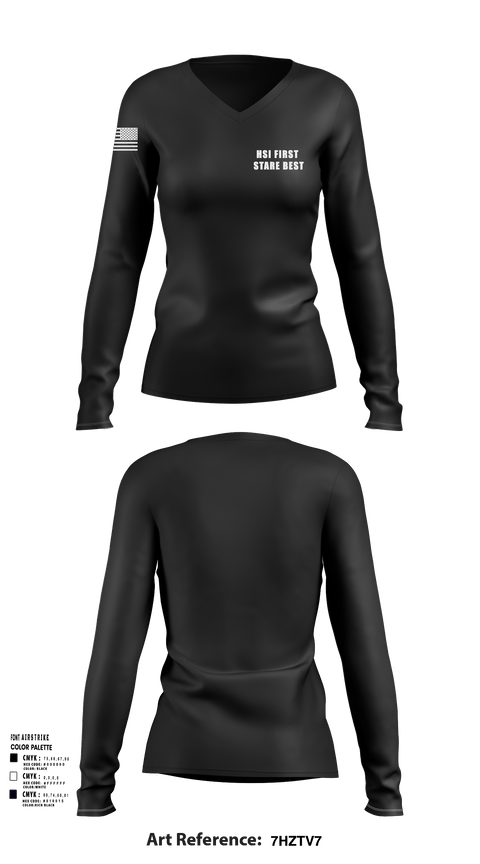 Womens Long Sleeve Vneck Shirt, HSI First Stare BEST, Police, Teamtime, Team time, sublimation, custom sports apparel, team uniforms, spirit wear, spiritwear, sports uniforms, custom shirts, team store, custom team store, fundraiser sports, apparel fundraiser