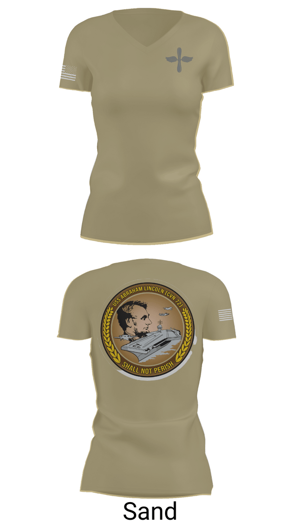 Womens Short Sleeve Vneck Shirt, CVN 72 Abraham Lincoln, , Teamtime, Team time, sublimation, custom sports apparel, team uniforms, spirit wear, spiritwear, sports uniforms, custom shirts, team store, custom team store, fundraiser sports, apparel fundraiser