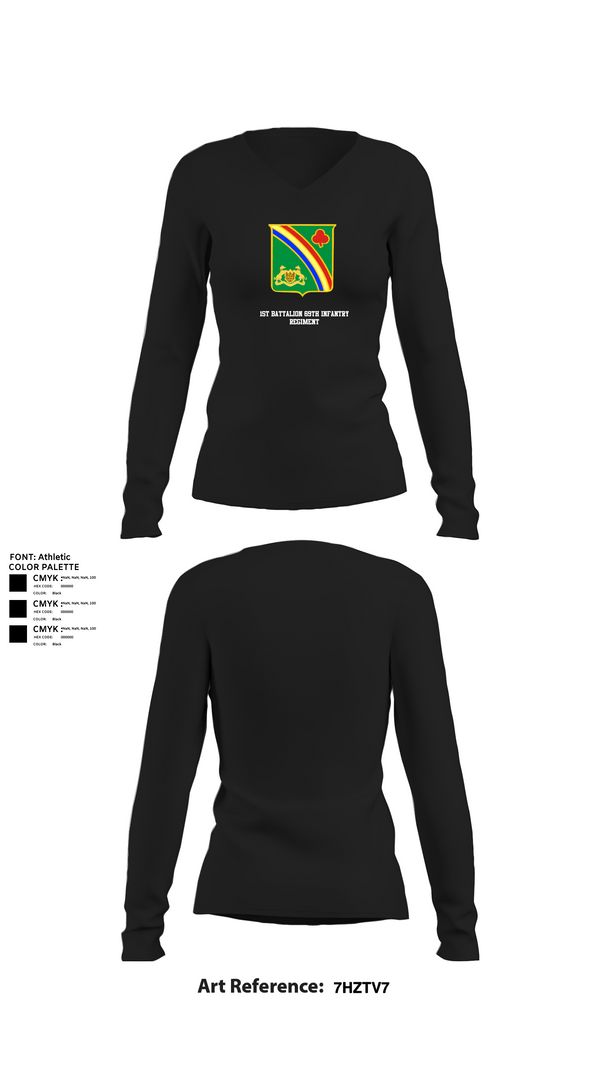 Womens Long Sleeve Vneck Shirt, 1st Battalion 69th Infantry Regiment, Army, Teamtime, Team time, sublimation, custom sports apparel, team uniforms, spirit wear, spiritwear, sports uniforms, custom shirts, team store, custom team store, fundraiser sports, apparel fundraiser