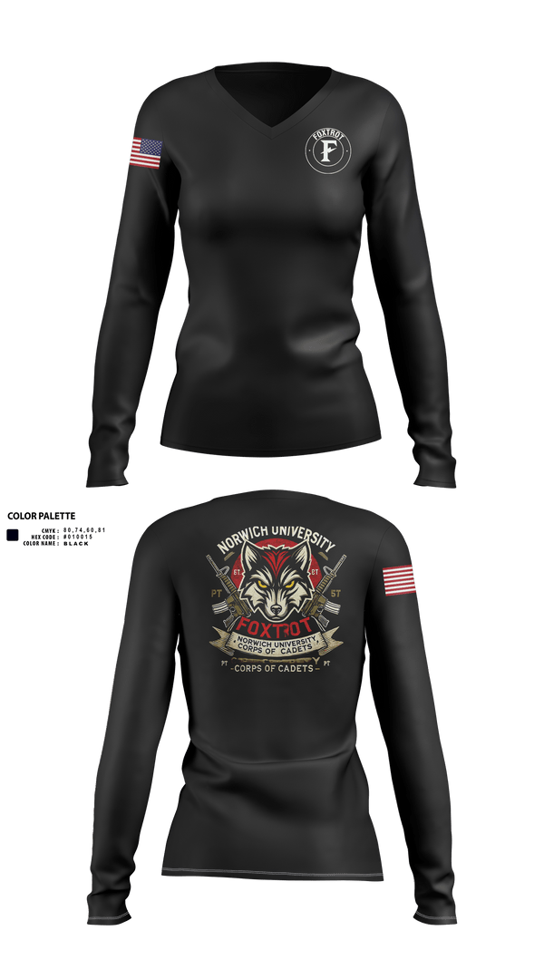 Womens Long Sleeve Vneck Shirt, Foxtrot Company, , Teamtime, Team time, sublimation, custom sports apparel, team uniforms, spirit wear, spiritwear, sports uniforms, custom shirts, team store, custom team store, fundraiser sports, apparel fundraiser