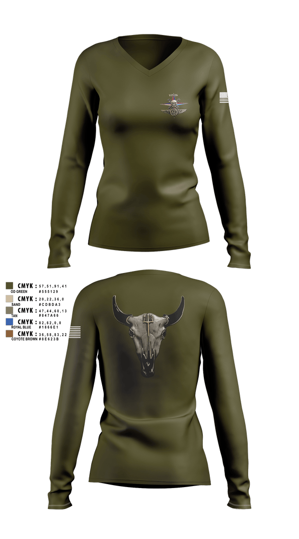 Womens Long Sleeve Vneck Shirt, VP-26 Aircrew Association, , Teamtime, Team time, sublimation, custom sports apparel, team uniforms, spirit wear, spiritwear, sports uniforms, custom shirts, team store, custom team store, fundraiser sports, apparel fundraiser