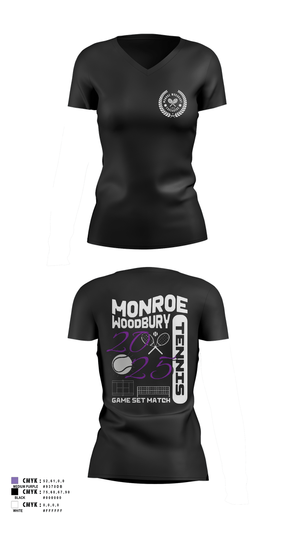 Womens Short Sleeve Vneck Shirt, Monroe Woodbury, Tennis, Teamtime, Team time, sublimation, custom sports apparel, team uniforms, spirit wear, spiritwear, sports uniforms, custom shirts, team store, custom team store, fundraiser sports, apparel fundraiser